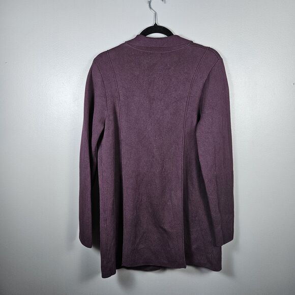 J. Jill Double-Knit Blazer Long Cardigan Womens Sz M Spiced Wine Pockets Classic - Picture 2 of 6